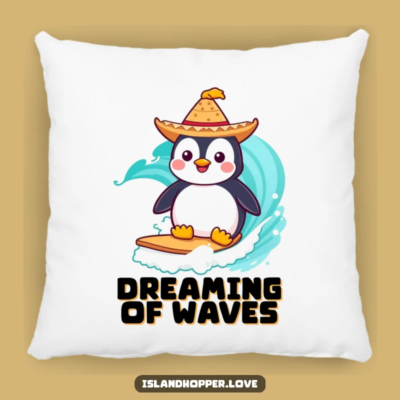Funny Penguin Pillow: Cozy Up with This Surfing Fiesta Bird