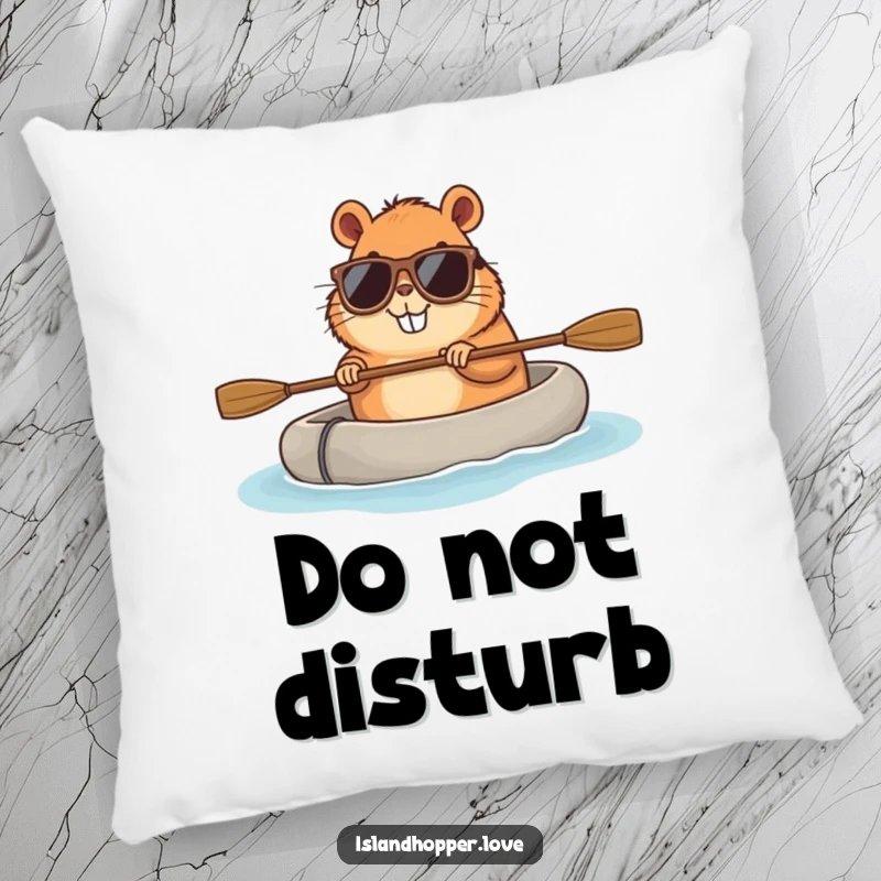 Funny capybara pillow with sunglasses on a raft, offering comfort with a cool and humorous design for relaxation.