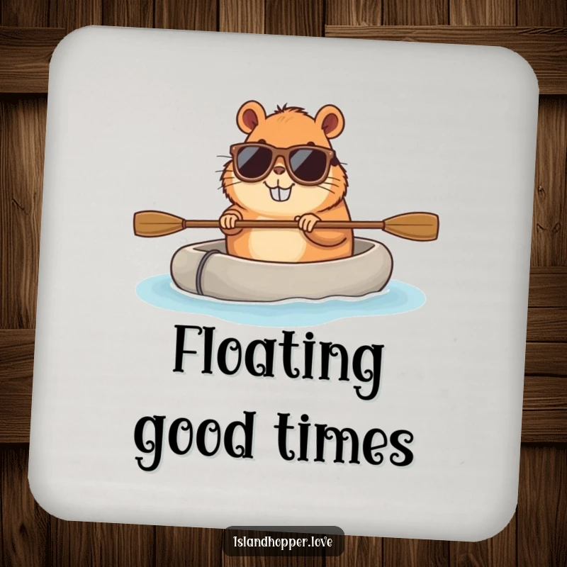 Funny capybara coasters with sunglasses and a raft, protecting surfaces with a cool, fun, and humorous design.