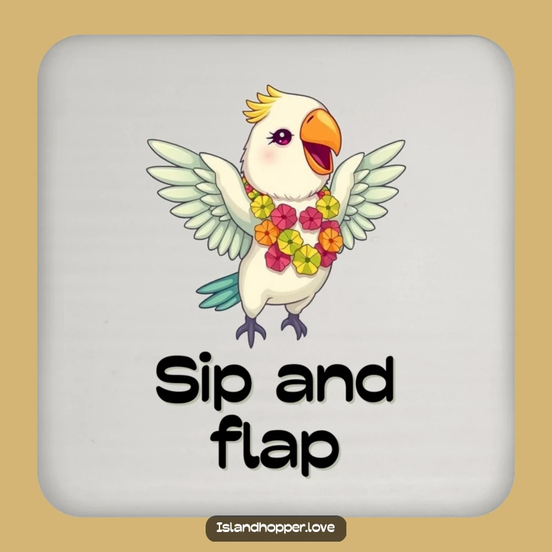 Funny Parrot Lei Coaster Set - Giddy Tropical Bar Gift