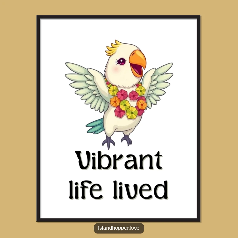 Funny Parrot Lei Poster - Giddy Tropical Wall Decor Gift