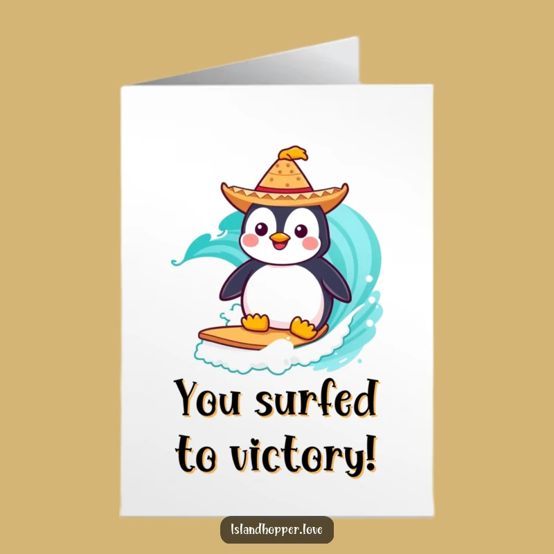Free Printable Congrats Card: Surfing Penguin, Funny Sombrero Downloadable Gift